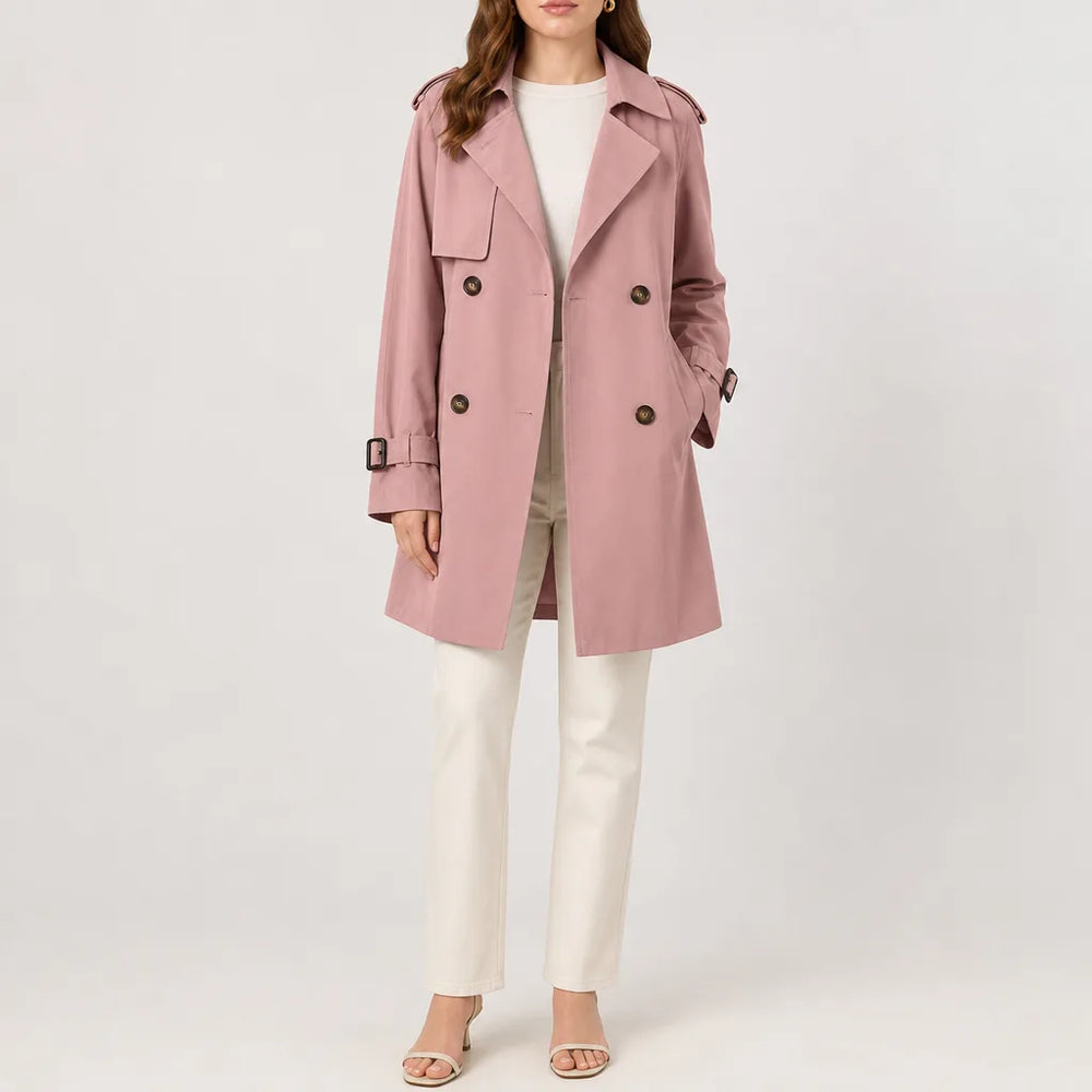 Anya Trench Coat - Color:Coral Pink;Size:S