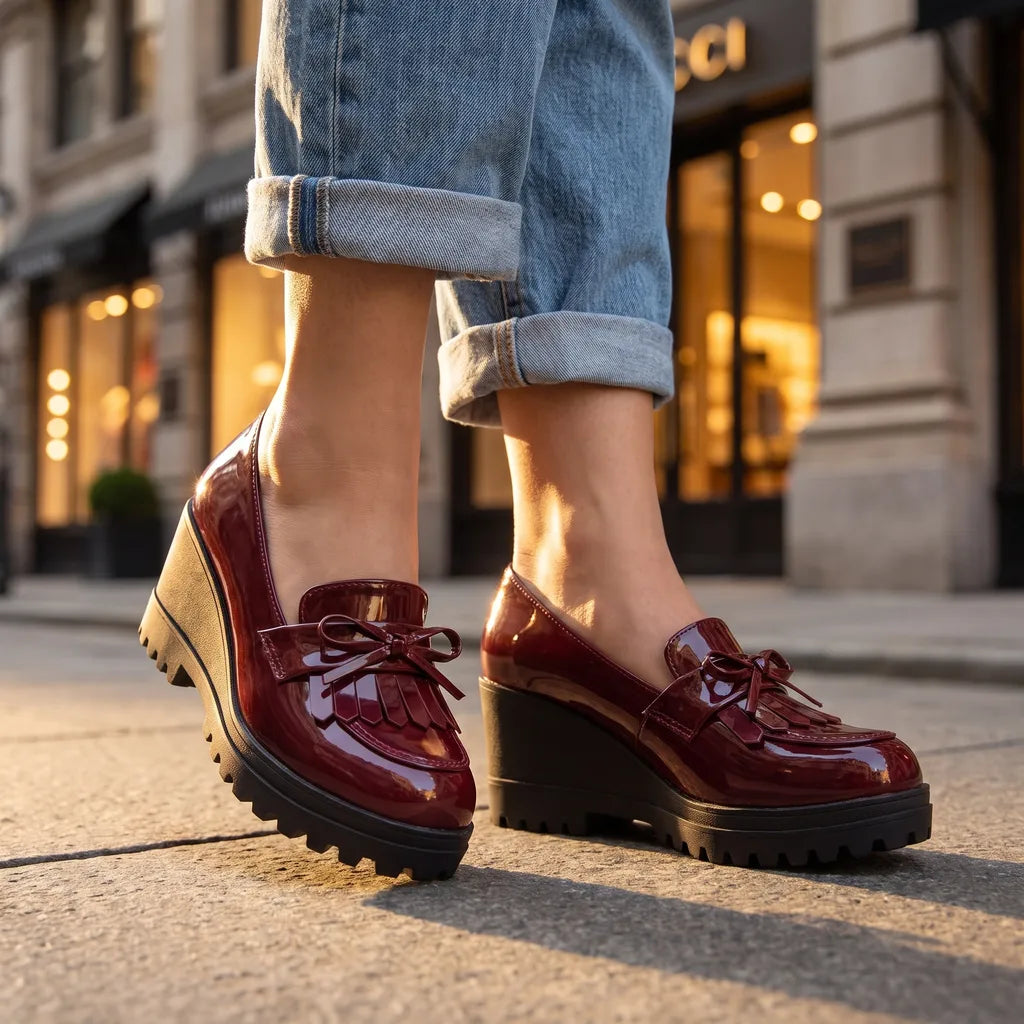 Women's Red Orion Tassel Wedge Pumps
