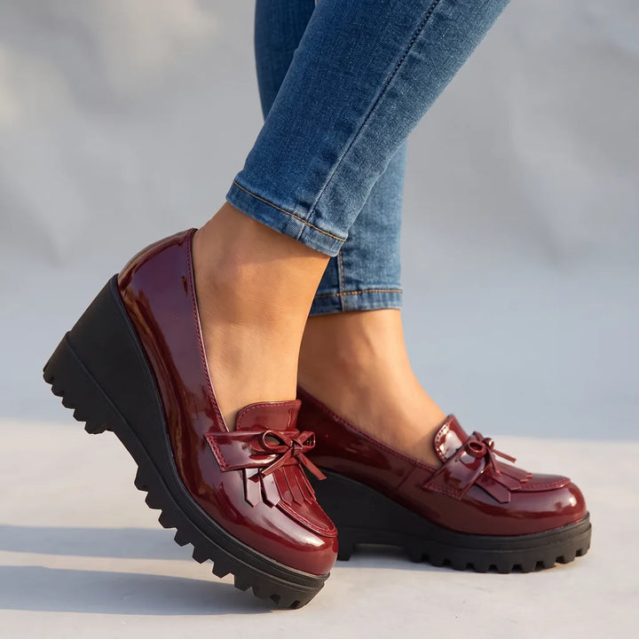 Anya | Women's Orthopedic Platform Loafers - Color:Red;Size:35