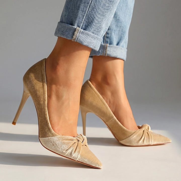 Gladys Bow Pointed Stilettos - Color:Apricot;Size:35