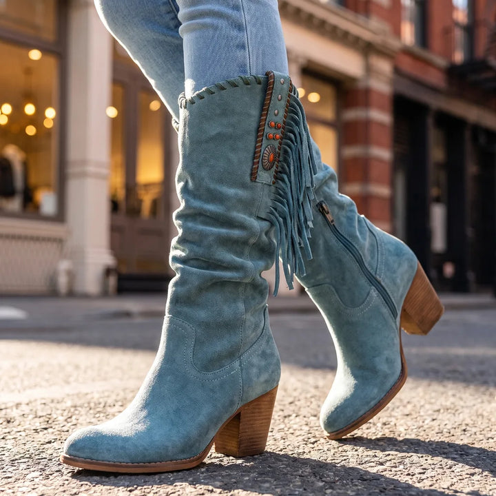 Women's Blue Whalen Fringe Tall Boots