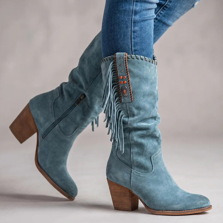 Arabella | Women's Orthopdeic Boots with Fringe - Color:Blue;Size:35