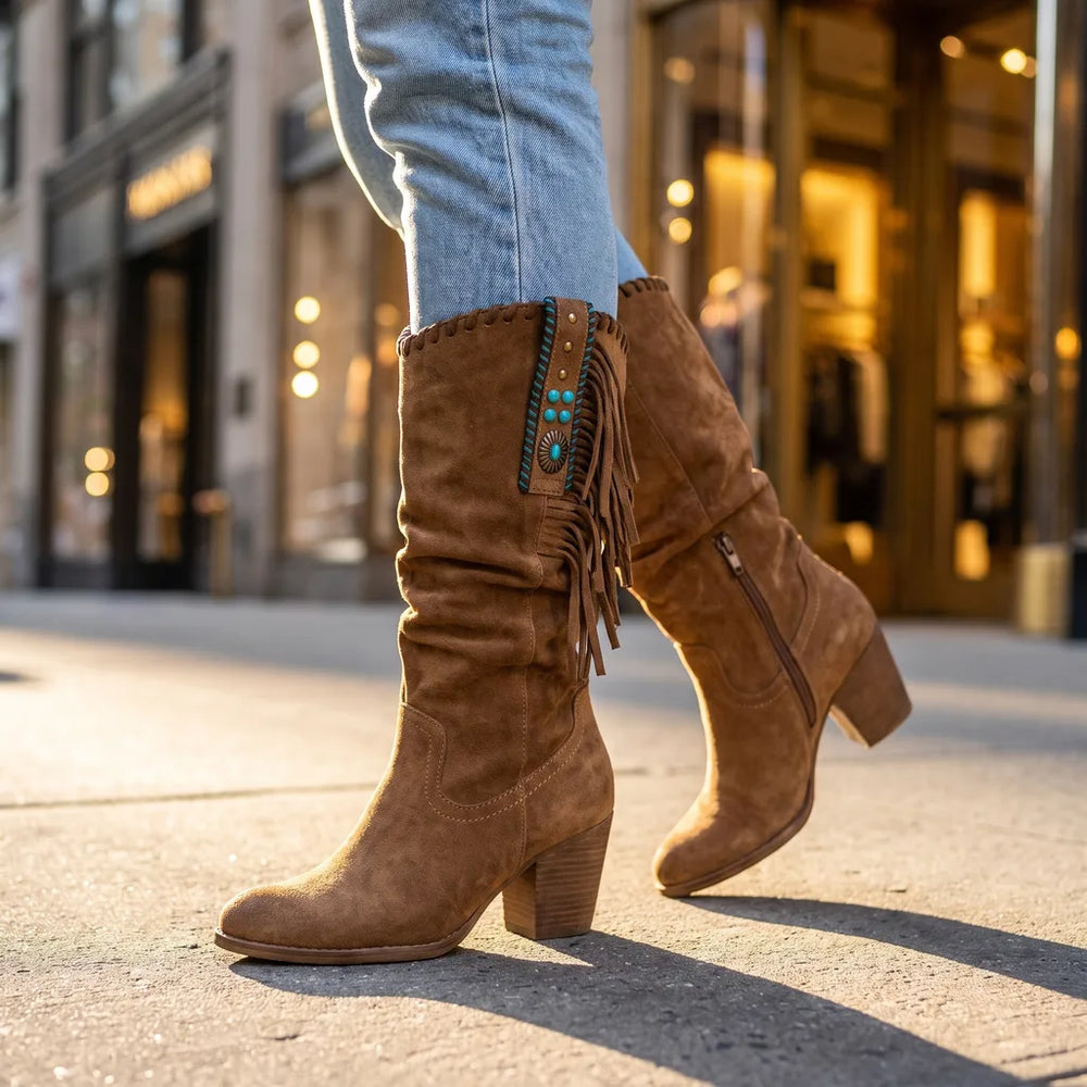 Women's Brown Whalen Fringe Tall Boots