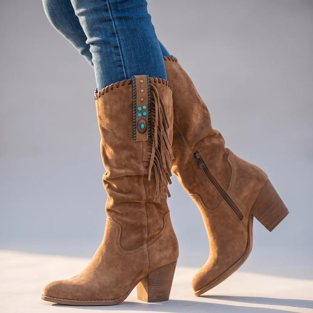 Arabella | Women's Orthopdeic Boots with Fringe - Color:Brown;Size:35