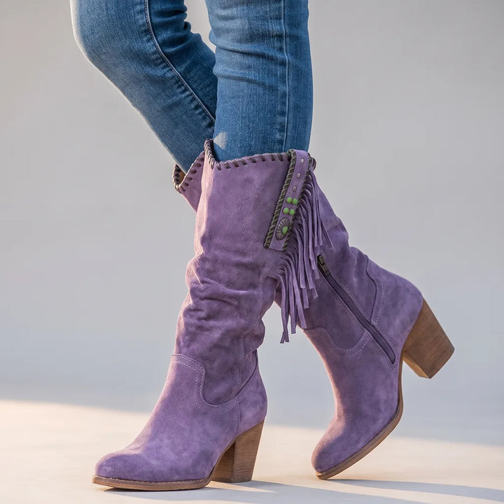 Arabella | Women's Orthopdeic Boots with Fringe - Color:Purple;Size:35