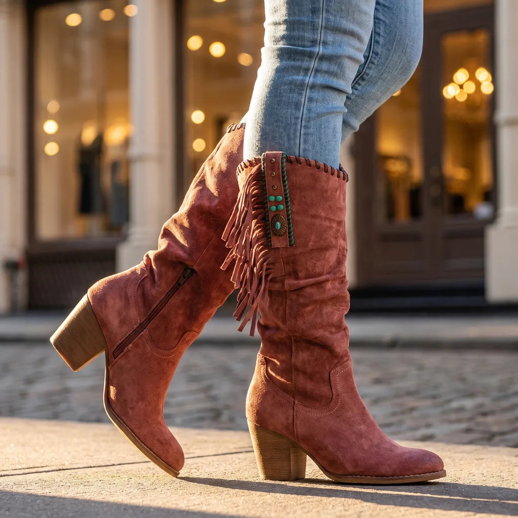 Women's Red Whalen Fringe Tall Boots