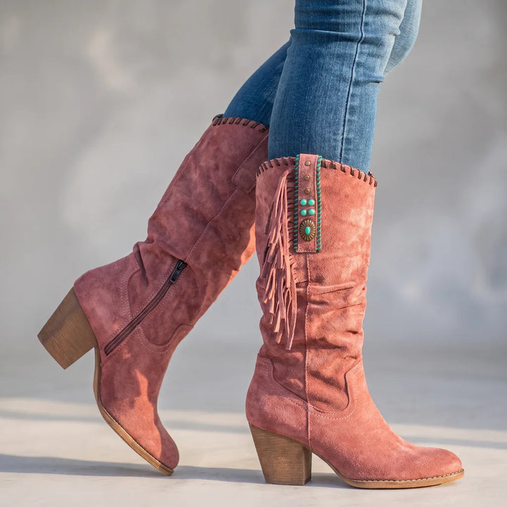Arabella | Women's Orthopdeic Boots with Fringe - Color:Red;Size:35