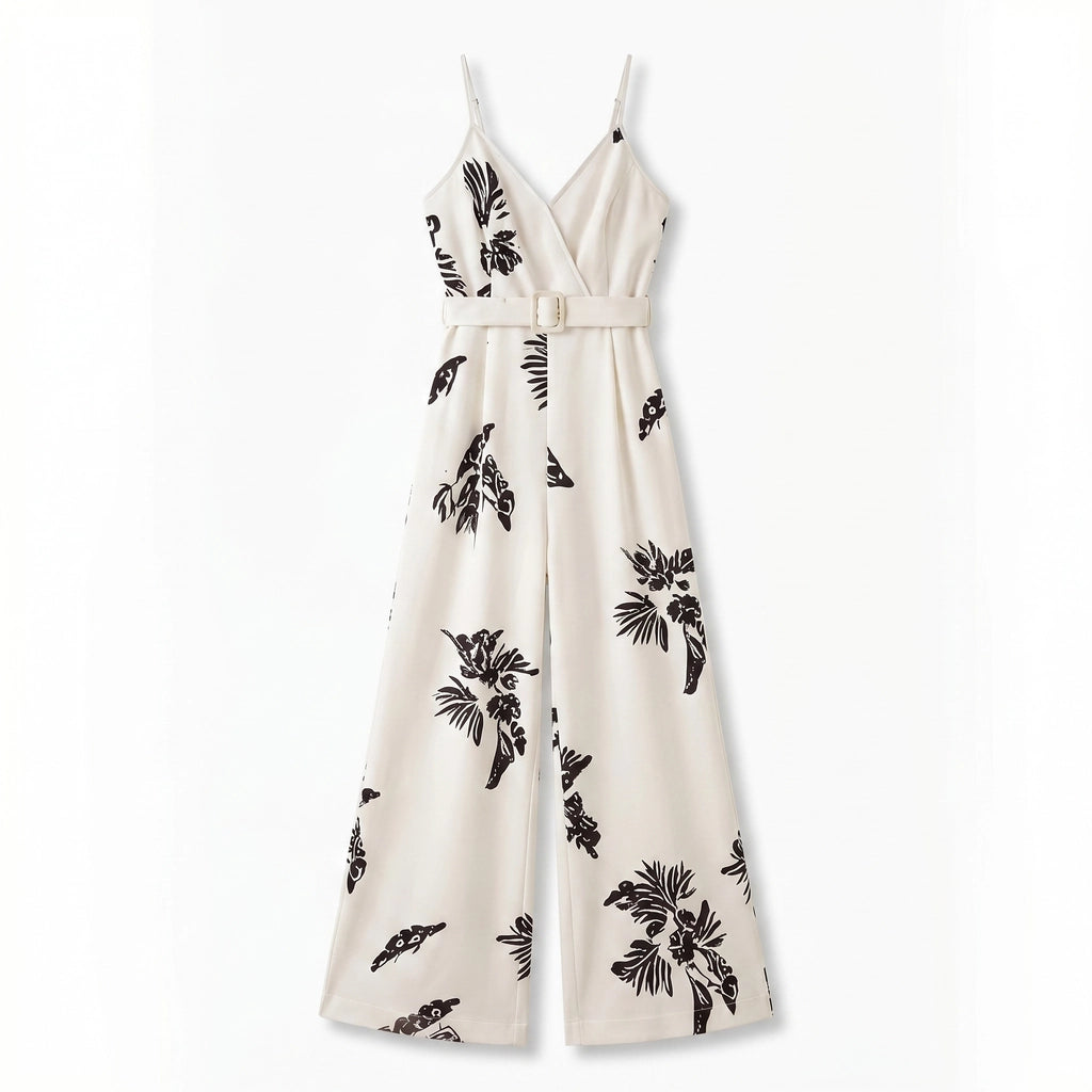 Arden Floral Belted Jumpsuit - Color:Ivory;Size:XS