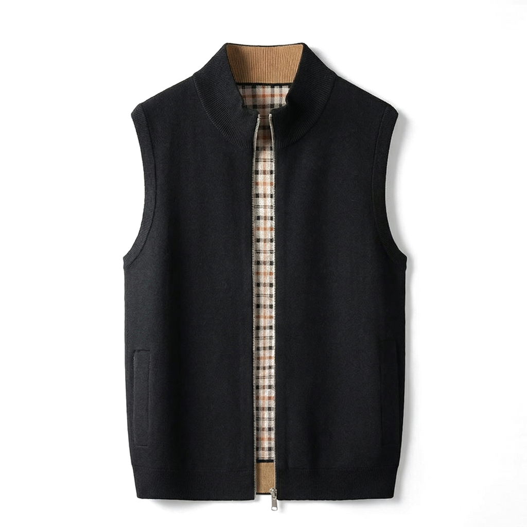 Arden Wool Blend Zip Vest - Color:Black;Size:S