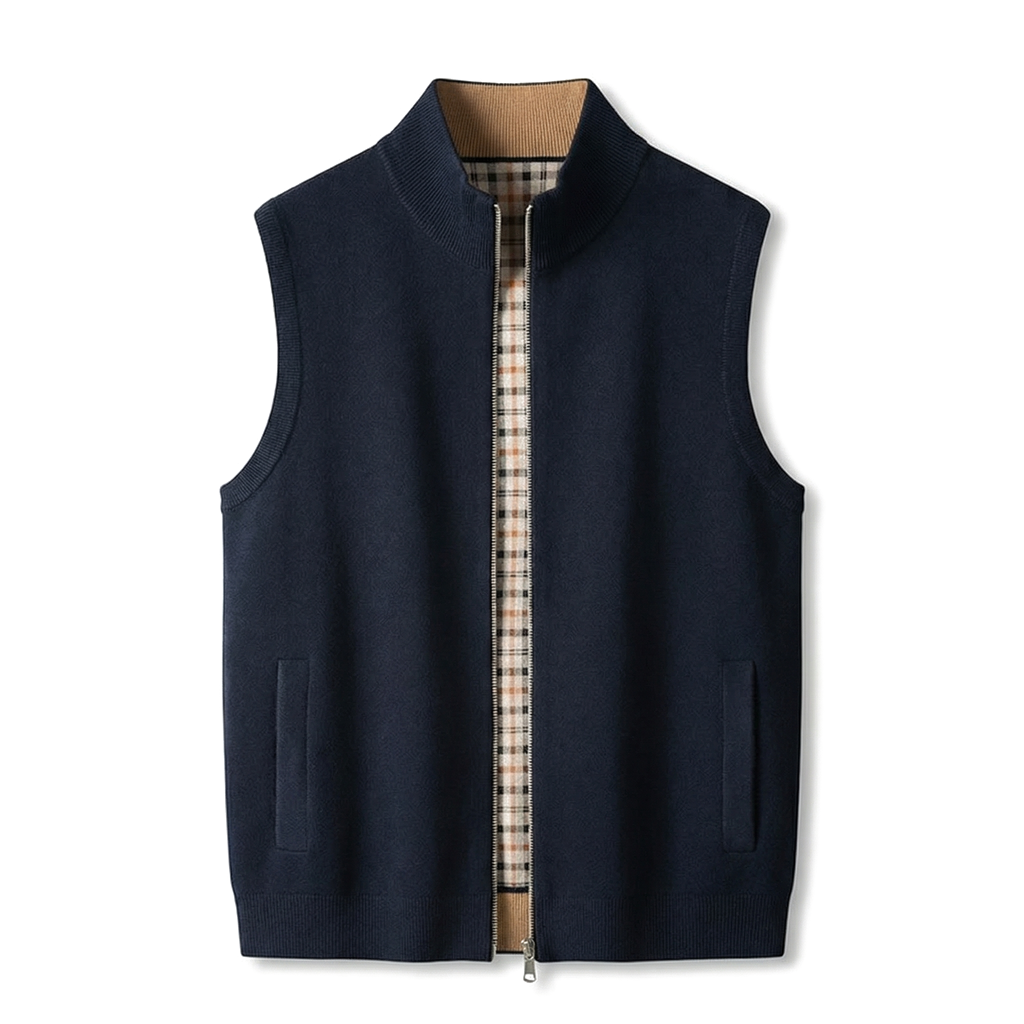 Arden Wool Blend Zip Vest - Color:Navy;Size:S