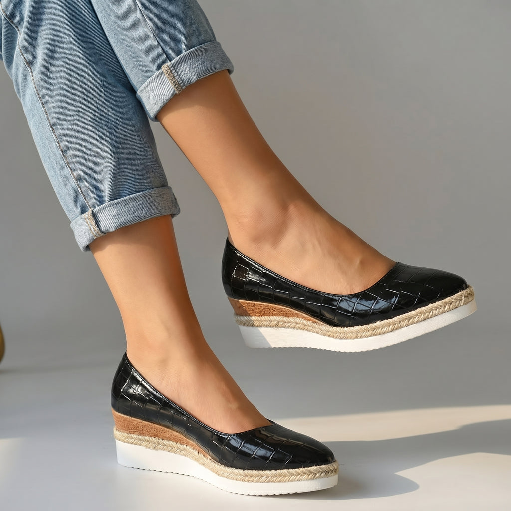 Aria Croc Espadrille Flats - Color:Black;Size:36