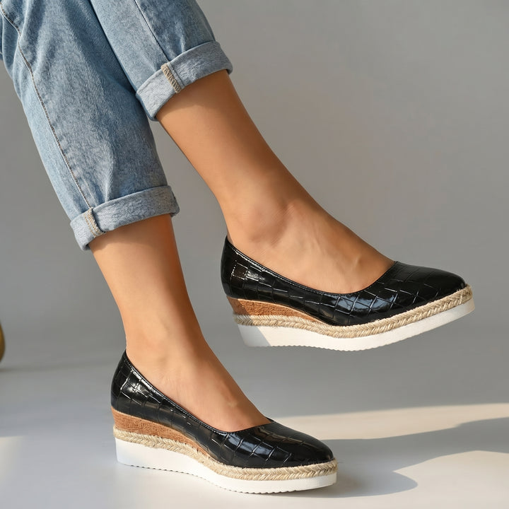 Aria Croc Espadrille Flats - Color:Black;Size:36