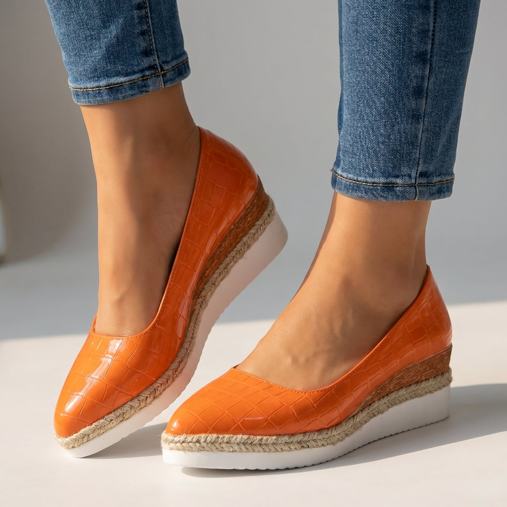 Aria Croc Espadrille Flats - Color:Orange;Size:36