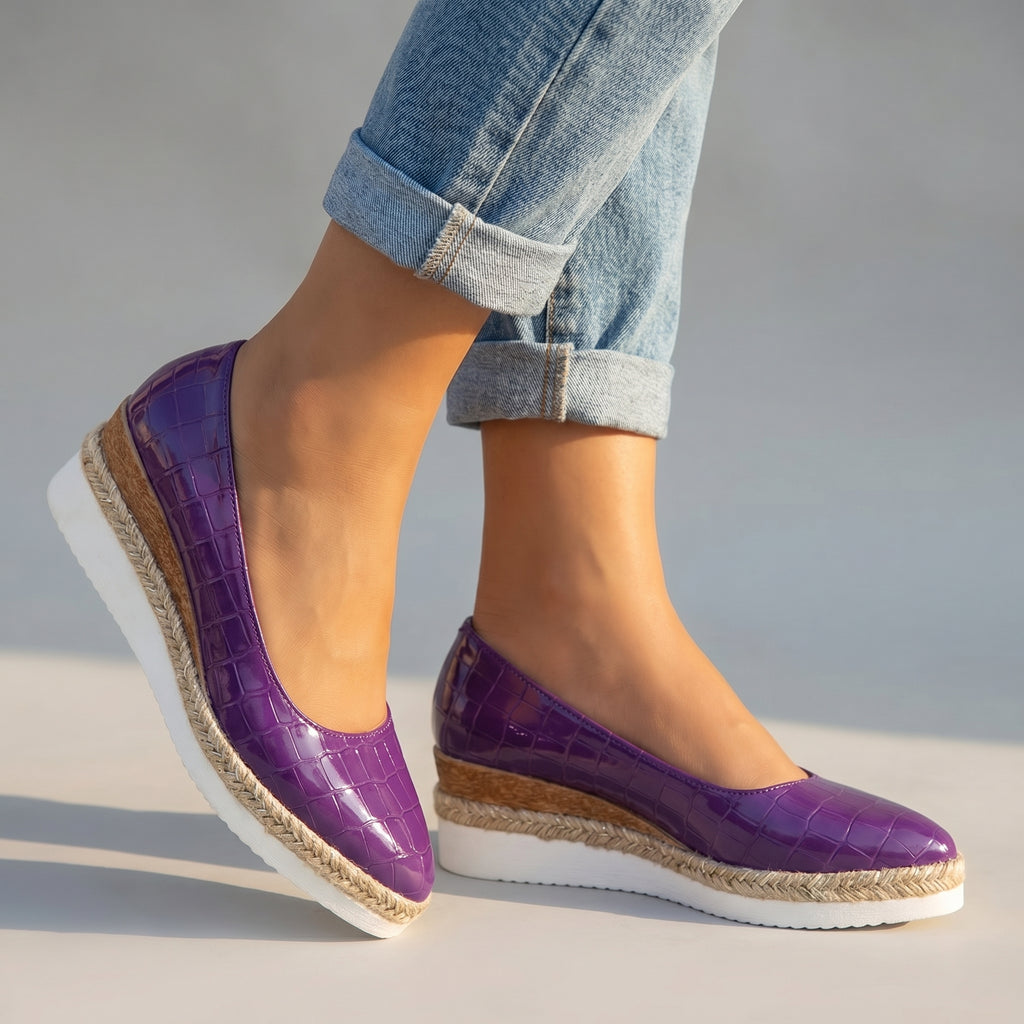 Aria Croc Espadrille Flats - Color:Purple;Size:36