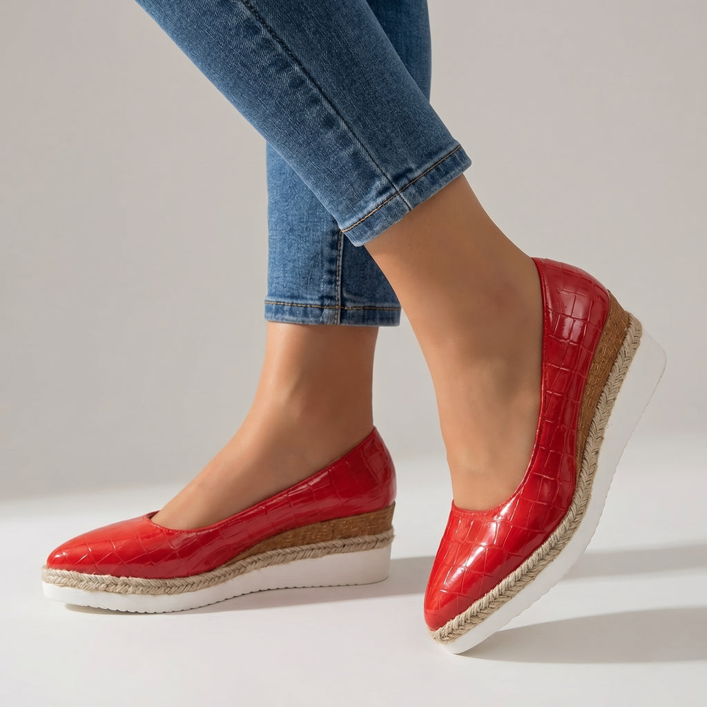 Aria Croc Espadrille Flats - Color:Red;Size:36