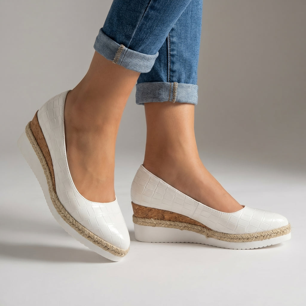 Aria Croc Espadrille Flats - Color:White;Size:36
