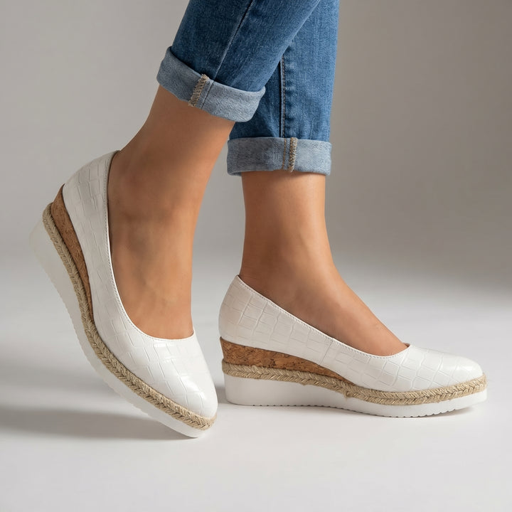 Aria Croc Espadrille Flats - Color:White;Size:36