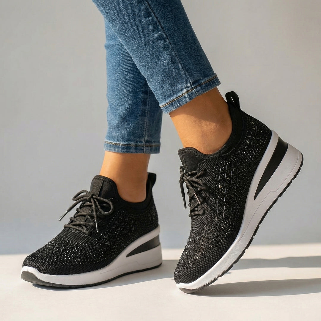 Aria Crystal Knit Sneakers - Color:Black;Size:36