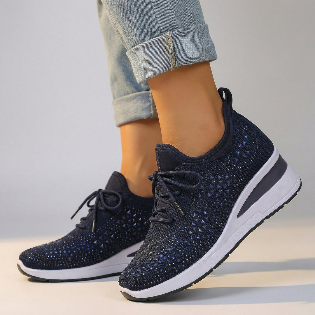 Aria Crystal Knit Sneakers - Color:Dark Blue;Size:36