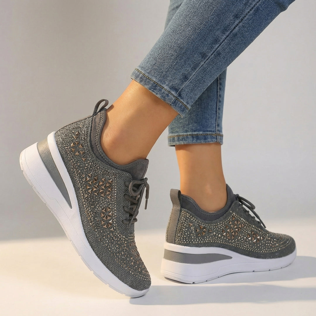 Aria Crystal Knit Sneakers - Color:Dark Gray;Size:36