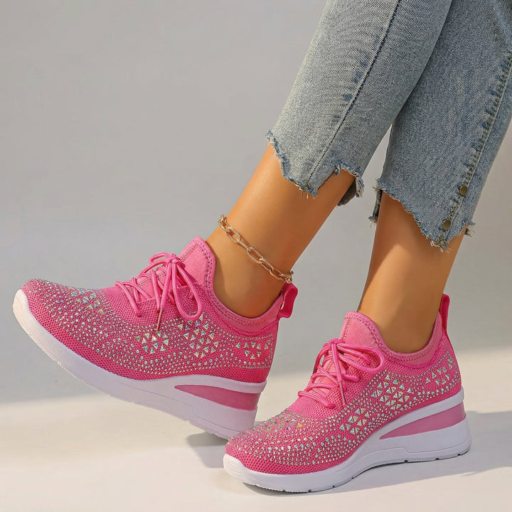 Aria Crystal Knit Sneakers - Color:Pink;Size:36