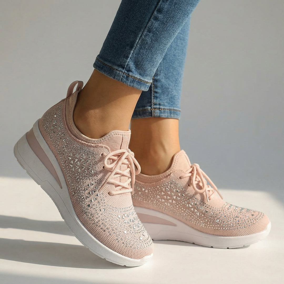 Aria Crystal Knit Sneakers - Color:Rose;Size:36