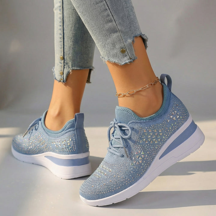 Aria Crystal Knit Sneakers - Color:Sky Blue;Size:36