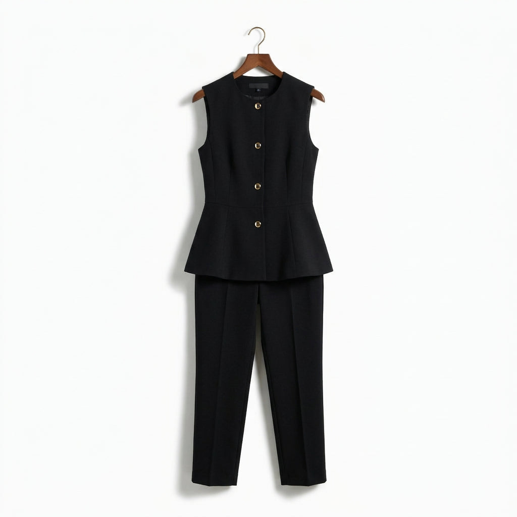 Aria Vance Tailored Set - Color:Black Vest + Trousers Set;Size:XS