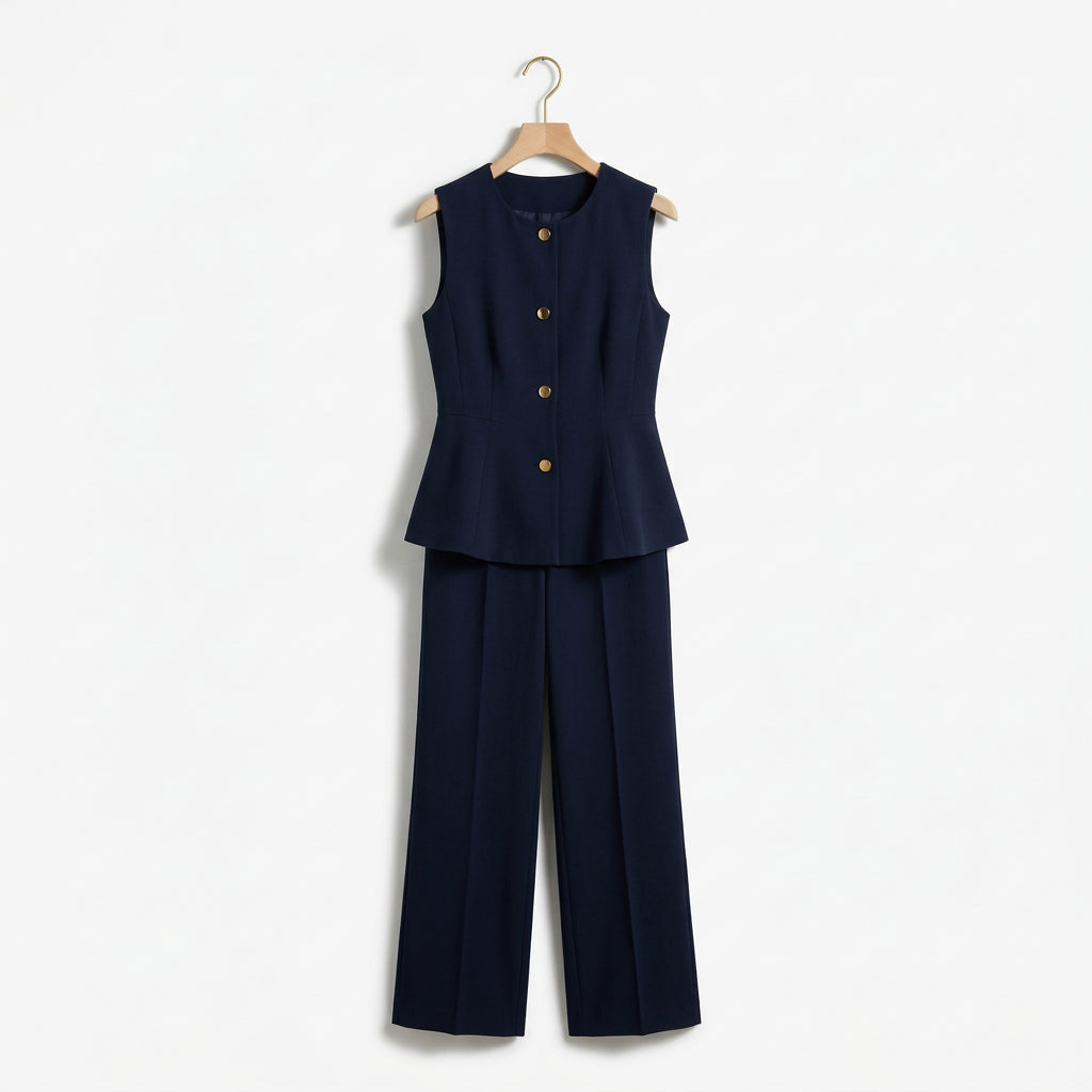 Aria Vance Tailored Set - Color:Blue Vest + Trousers Set;Size:XS