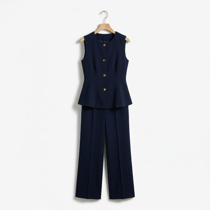 Aria Vance Tailored Set - Color:Blue Vest + Trousers Set;Size:XS