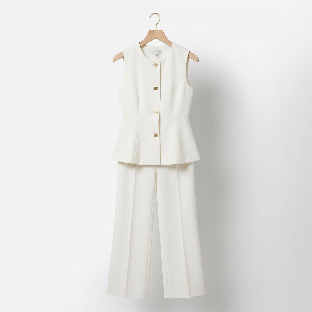 Aria Vance Tailored Set - Color:White Vest + Trousers Set;Size:XS