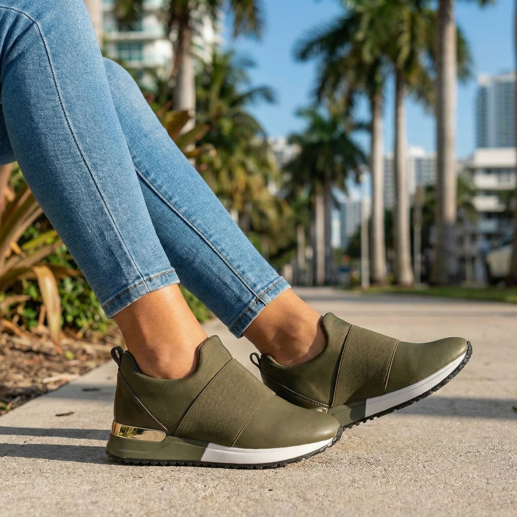 Army Green Avery Mesh Wedge Loafers 1