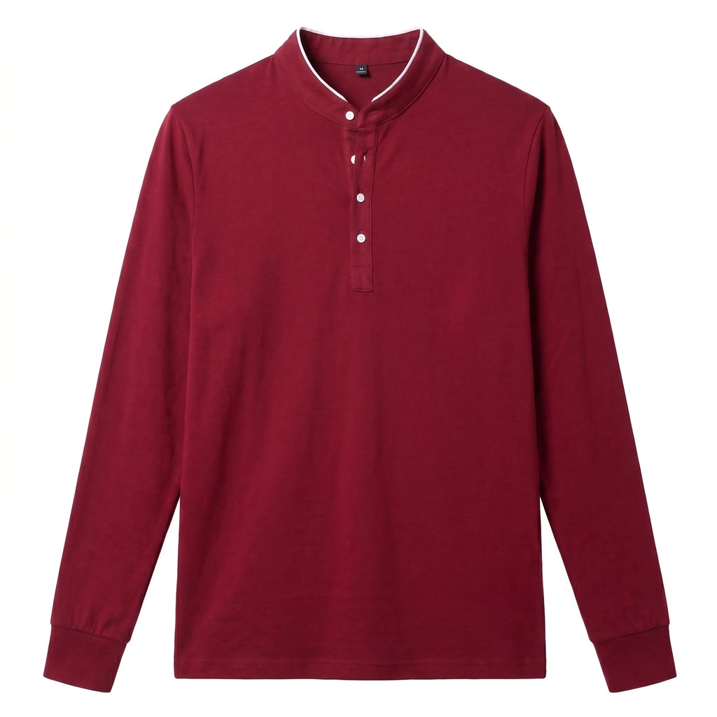 Arthur Mock-Neck Top - Color:Wine Red;Size:S
