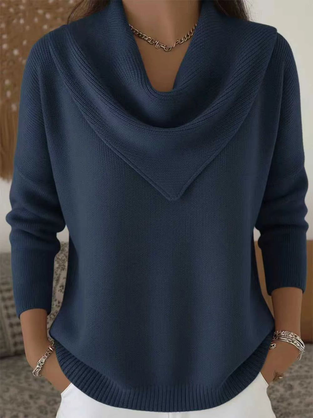 Ashleigh |  Women's Cowl Neck Sweater  - Color:Navy Blue;Size:XS