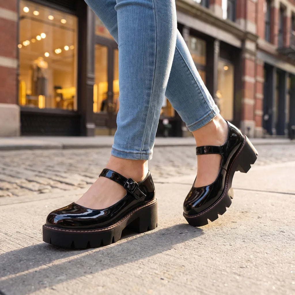 Women's Black Farragut Chunky Heel Mary Janes