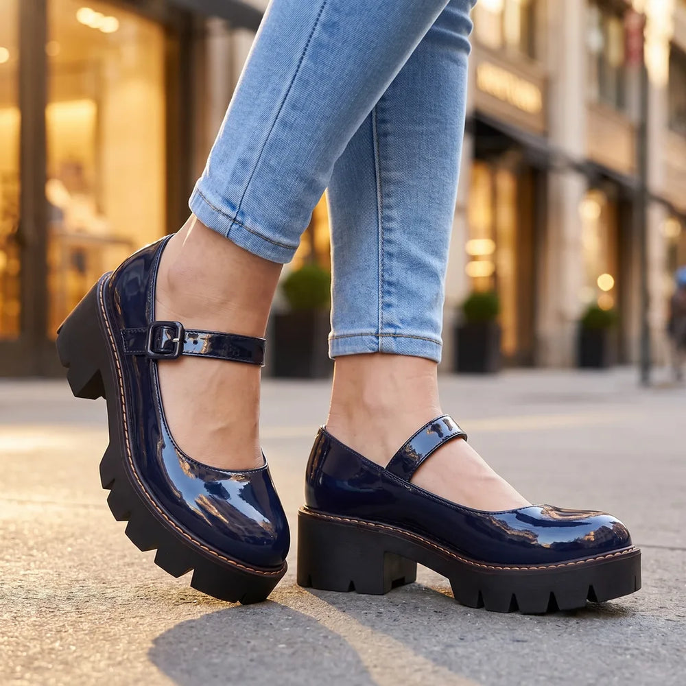 Women's Blue Farragut Chunky Heel Mary Janes