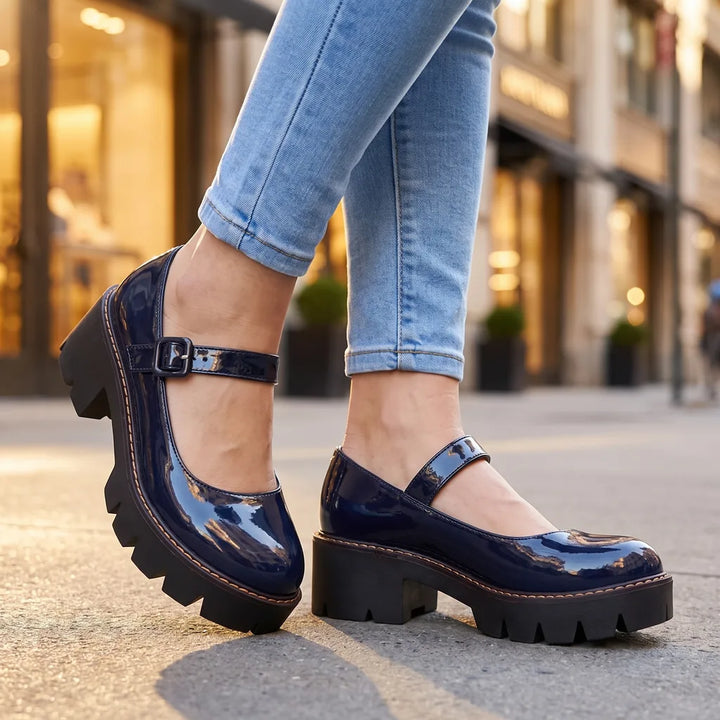Women's Blue Farragut Chunky Heel Mary Janes