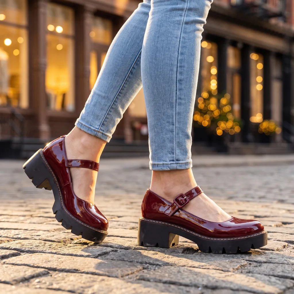 Women's Red Farragut Chunky Heel Mary Janes