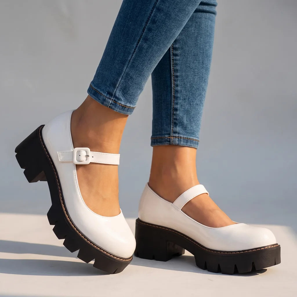 Ashley | Women's Orthopedic Mary Jane Shoes  - Color:White;Size:35