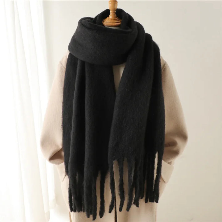 Ashley | Women's Oversized Wool Blend Cozy Scarve - Length:95 × 15 inches;Color:Black