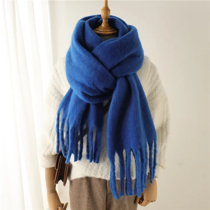 Ashley | Women's Oversized Wool Blend Cozy Scarve - Length:95 × 15 inches;Color:Blue