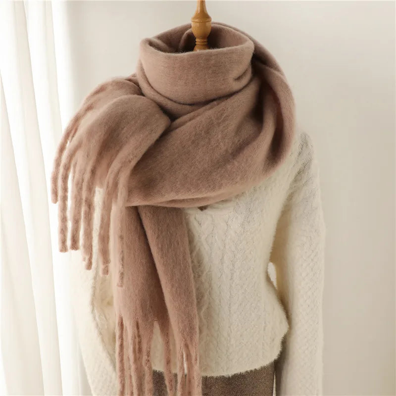 Ashley | Women's Oversized Wool Blend Cozy Scarve - Length:95 × 15 inches;Color:Brown