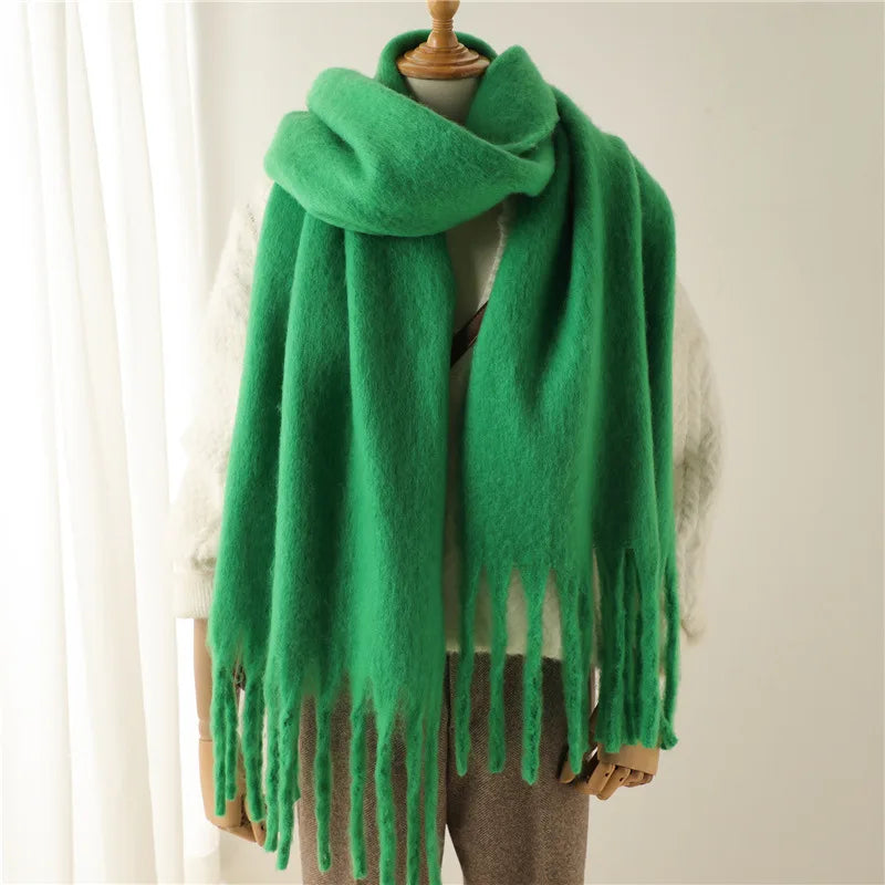 Ashley | Women's Oversized Wool Blend Cozy Scarve - Length:95 × 15 inches;Color:Green
