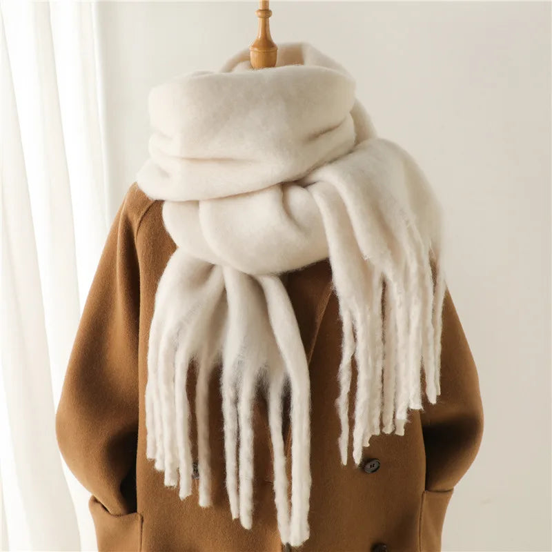 Ashley | Women's Oversized Wool Blend Cozy Scarve - Length:95 × 15 inches;Color:White