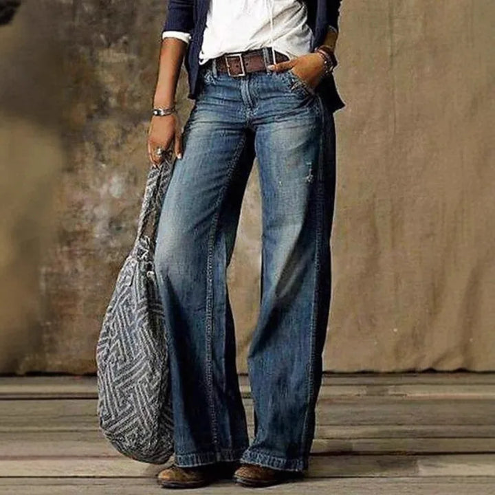 Asia | Women's Wide Leg Flare Jeans - Size:XXS;Color:Blue