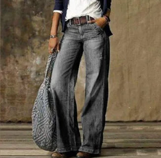 Asia | Women's Wide Leg Flare Jeans - Size:XXS;Color:Light Gray