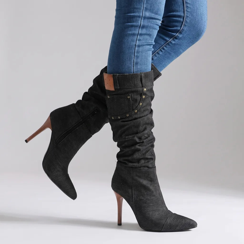 Astley | Women's Knee High Heels Boots  - Color:Black;Size:35