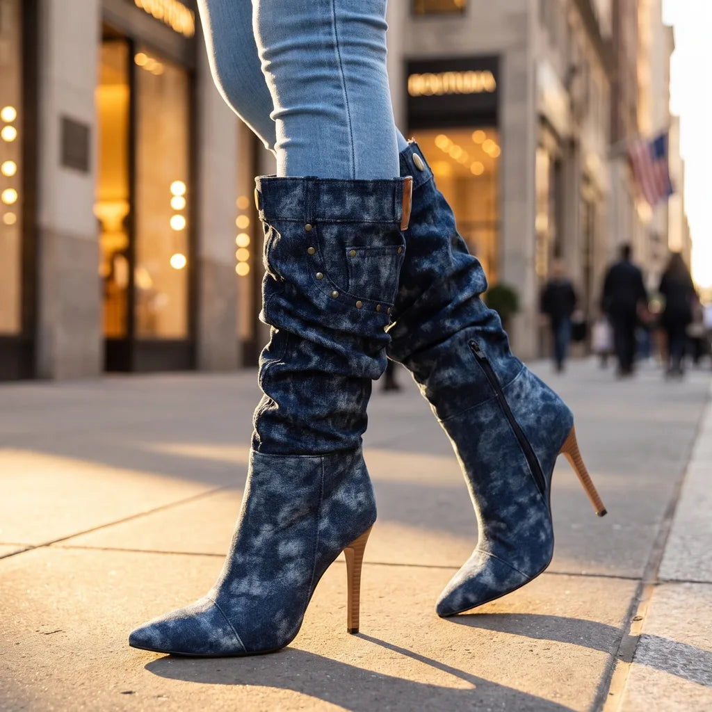 Women's Blue Astley Studded Rider Boots