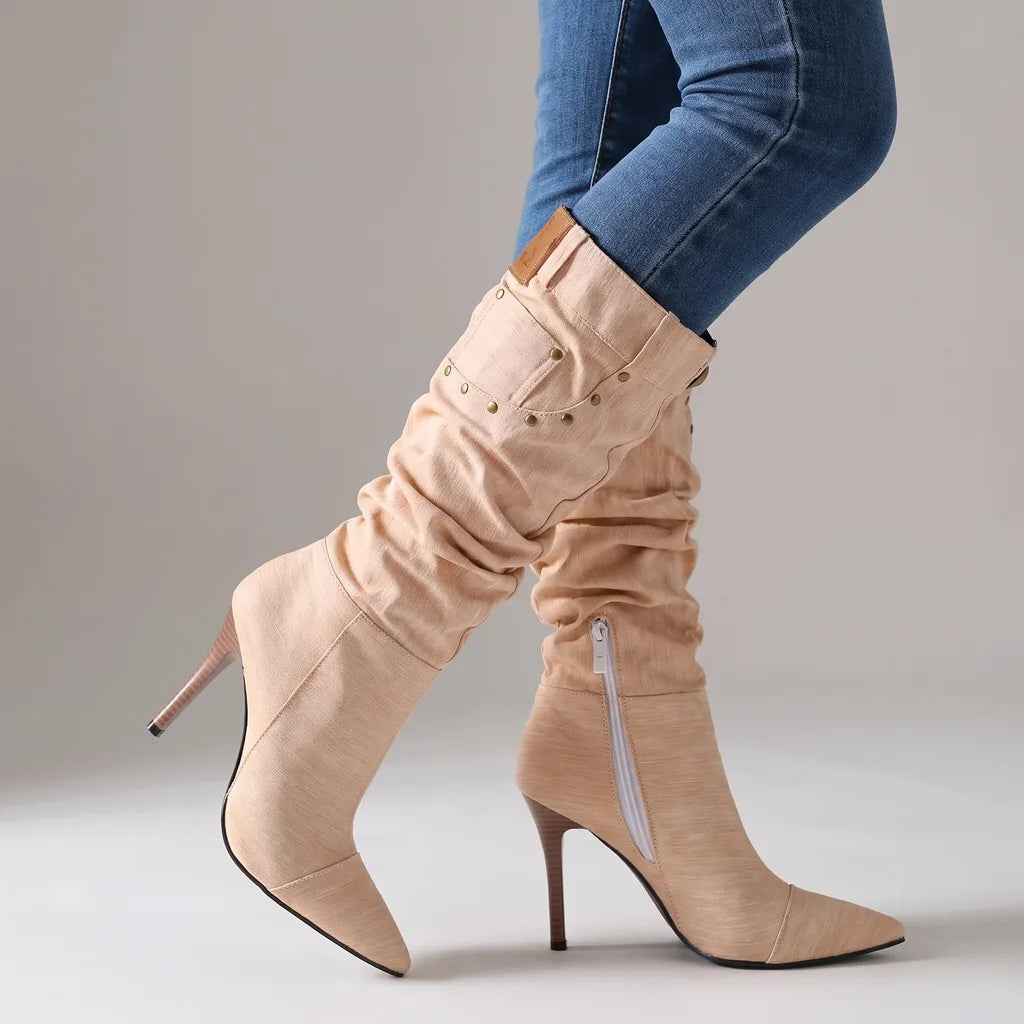 Astley | Women's Knee High Heels Boots  - Color:Pink;Size:35