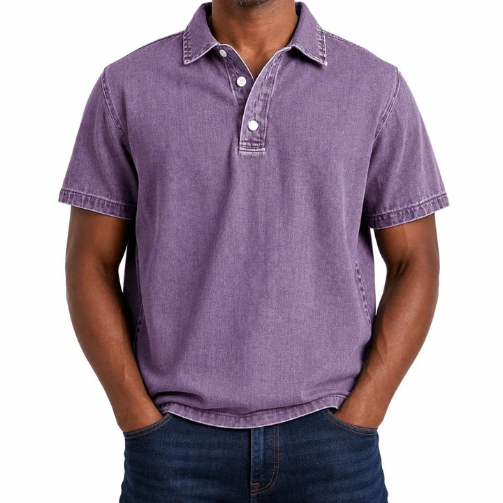 Aston | Men's Denim Dress Polo Shirt - Color:Purple;Size:XS